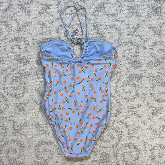 Seafolly Bandeau One Piece‎ Halter Blue w/ Orange Print Size 8 Summer Crush NWT - Picture 6 of 10